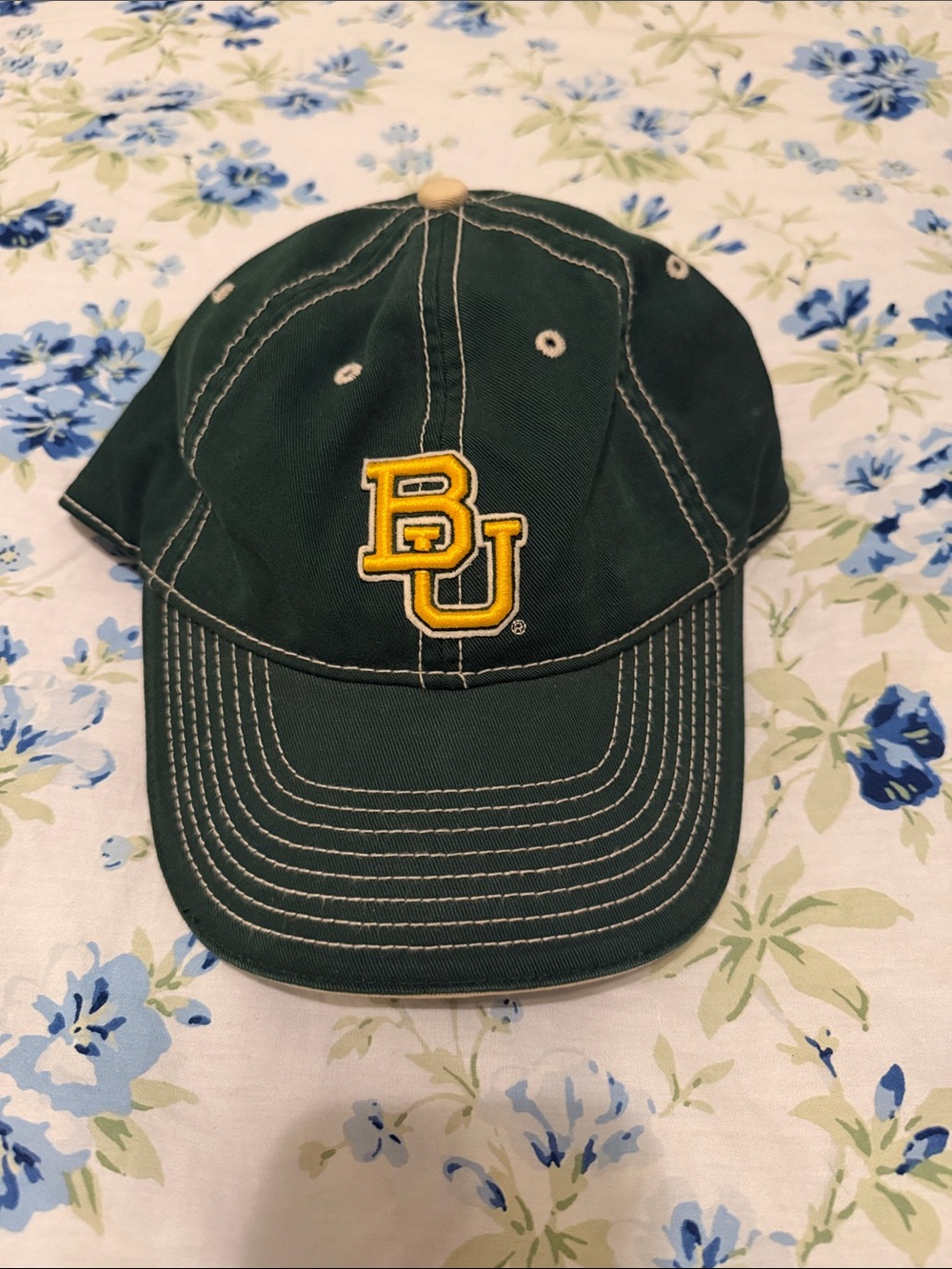 Baylor University Dark Green Baseball Cap with Yellow BU Logo 100% Cotton